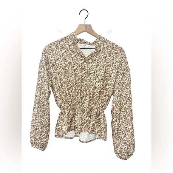 MOUSSY Brown Floral Long Sleeve Blouse Size F - Picture 1 of 10